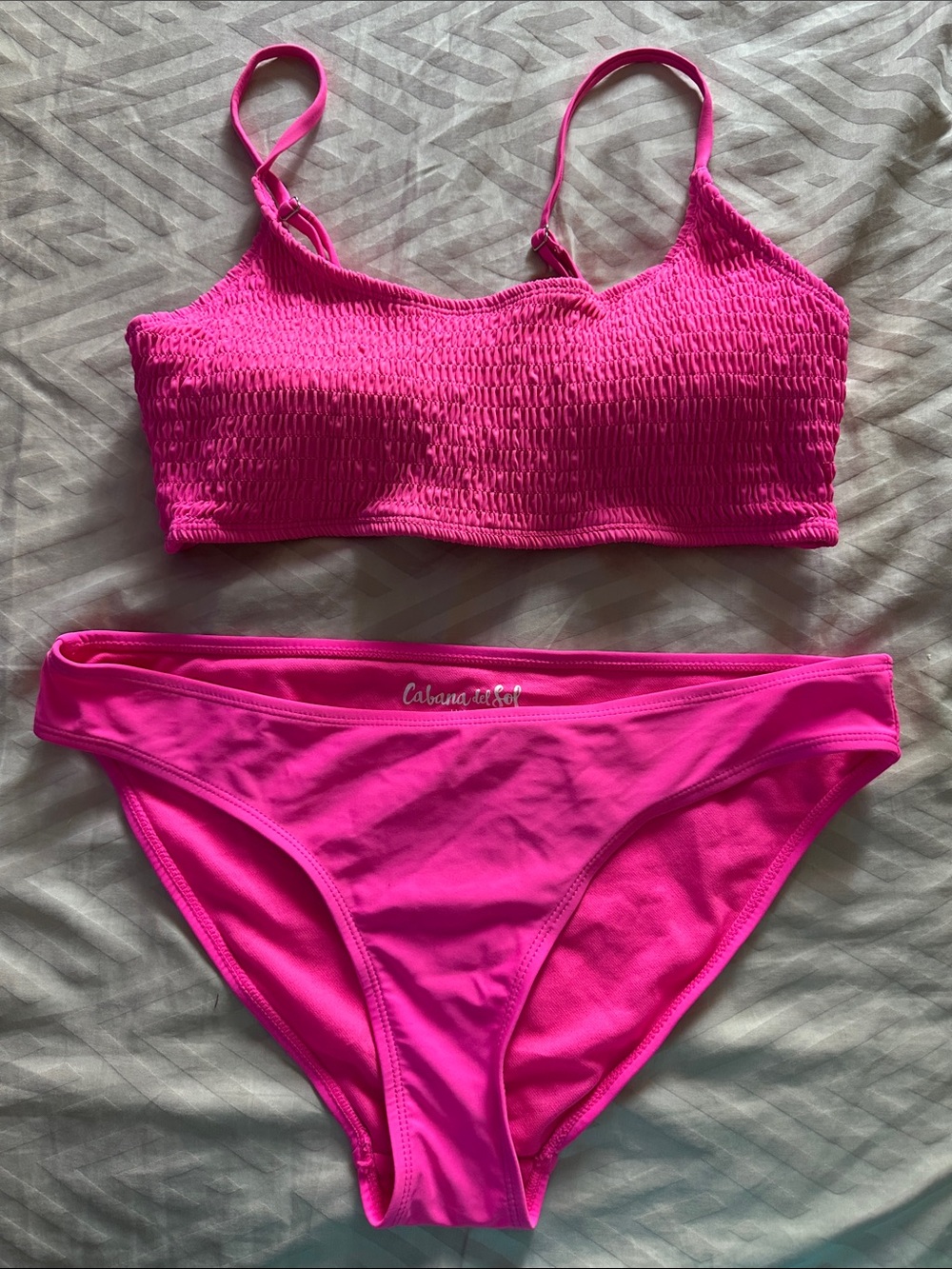 Cabana del Sol Bright Pink Smocked Bikini Set
